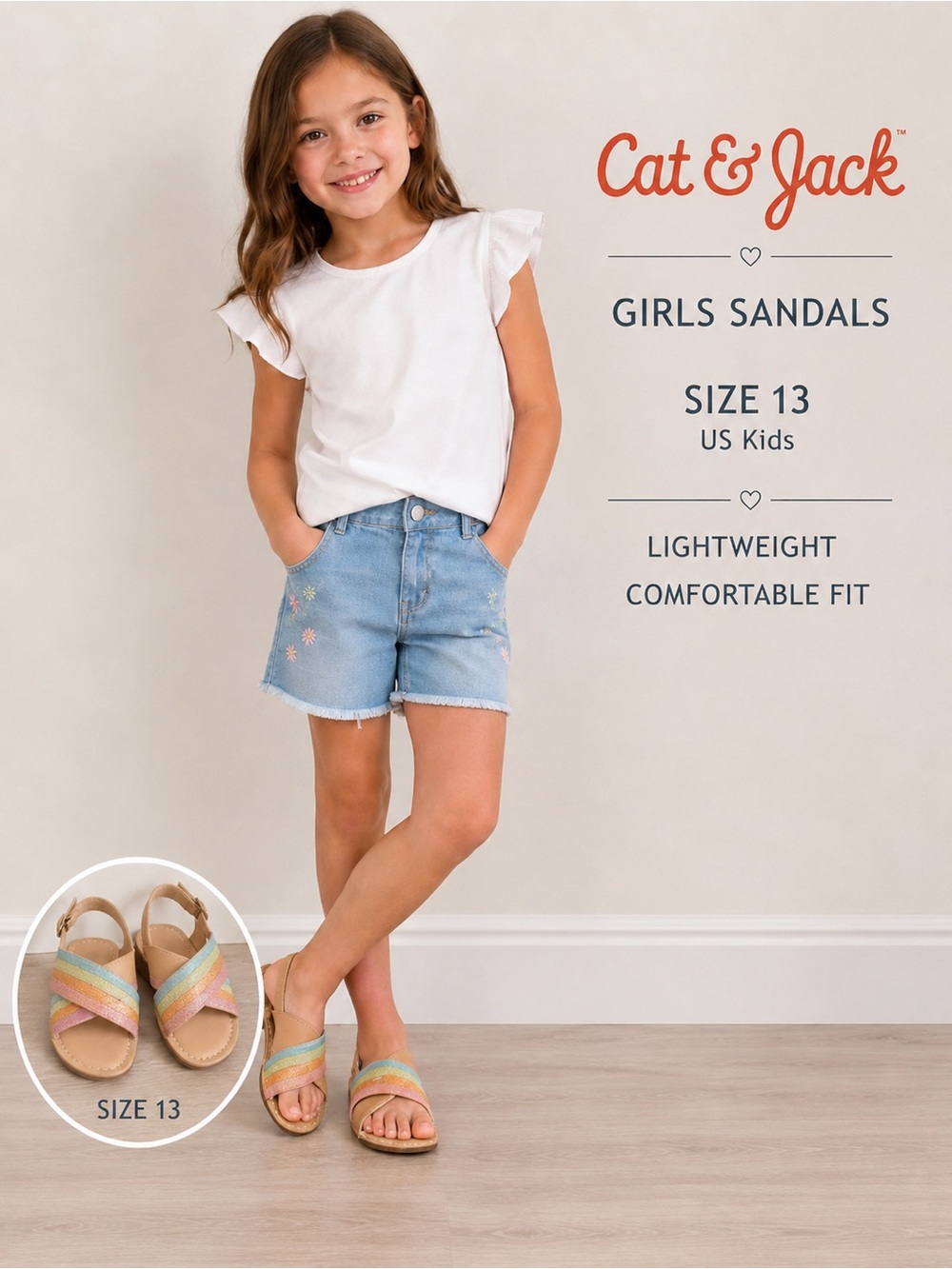 Cat & Jack Tan and Orange Sandals Lightweight Design summer style /size 13